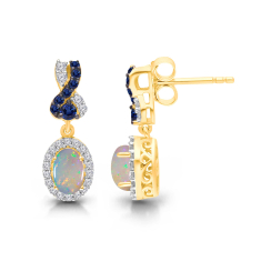 Kallati Opal, Sapphire, and 1/4ctw Diamond 14k Yellow Gold Drop Earrings 1