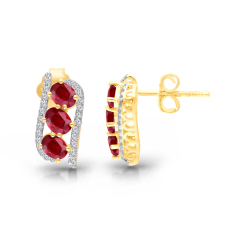 Kallati Ruby and 1/5ctw Diamond 14k Yellow Gold Earrings 1