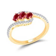 Kallati Ruby and 1/4ctw Diamond 14k Yellow Gold Three-Stone Ring 1