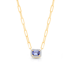Kallati Tanzanite and Diamond Accent 14k Yellow Gold Paperclip Chain Necklace 1