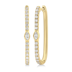 3/4ctw Marquise Diamond 14k Yellow Gold Rectangular Hoop Earrings 1