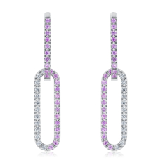 1/5ctw Diamond and Pink Sapphire 18k White Gold A-Link Drop Earrings 1