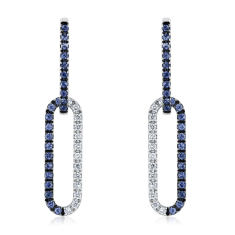 1/5ctw Diamond and Blue Sapphire 18k White Gold A-Link Drop Earrings 1