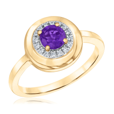 Amethyst and 1/10ctw Diamond 10k Yellow Gold Ring - 80th Anniversary Bubble Collection 1