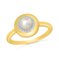 Freshwater Cultured Pearl and 1/20ctw Diamond 10k Yellow Gold Ring - 80th Anniversary Bubble Collection 1
