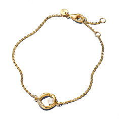 Pandora Essence Organically Shaped Pavé Circle & Treated Freshwater Cultured Pearl Gold-Plated Bracelet 1