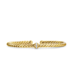 David Yurman Cablespira Flex Station Bracelet in 18K Yellow Gold with Diamonds, 4mm 1
