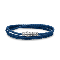 Men's David Yurman Chevron Triple Wrap Bracelet in Blue Leather with Sterling Silver, 3mm 1