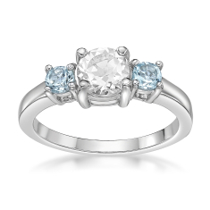 Three-Stone Genuine White and Blue Topaz Sterling Silver Ring 1