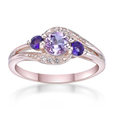 Three-Stone Amethyst and White Topaz Rose Gold-Plated Ring 1