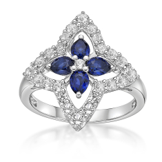 Pear Created Blue Sapphire Flower and Created White Sapphire Accent Sterling Silver Ring 1