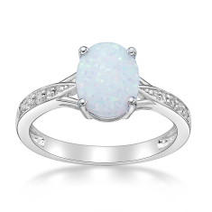 Oval Created Opal and Created White Sapphire Sterling Silver Ring 1