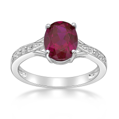 Oval Created Ruby and Created White Sapphire Sterling Silver Ring 1