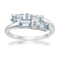 Baguette Aquamarine and Topaz Sterling Silver Bypass Band Ring 1