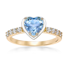 Blue Topaz Heart and Created White Sapphire Yellow Gold-Plated Ring 1