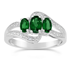 Created Emerald and Created White Sapphire Three-Stone Sterling Silver Ring 1