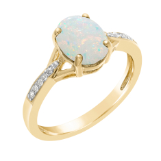 Oval Created Opal and Diamond Accent Rose Gold Plated Ring 1
