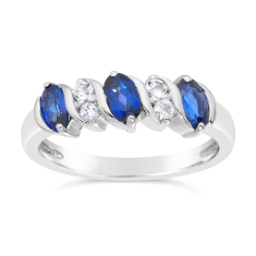 Created Blue and White Sapphire Sterling Silver Band Ring 1