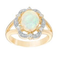 Created Opal and White Topaz Scalloped Halo Gold-Plated Ring 1
