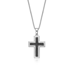Men's 1/2ctw Black Diamond Cross Sterling Silver Pendant Necklace 1
