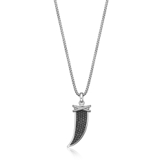 Men's 1/2ctw Black Diamond Horn Sterling Silver Pendant Necklace 1