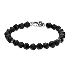 Men's Faceted Black Agate Sterling Silver Beaded Bracelet 1