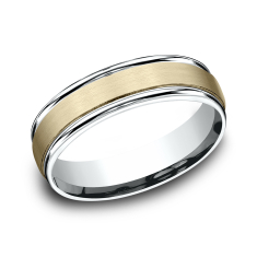 10k Yellow Gold and White Gold 6mm Satin Center Comfort Fit Wedding Band 1