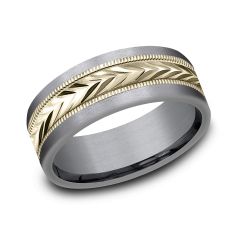 Grey Tantalum and 14k Yellow Gold 8mm Wheat Pattern Comfort Fit Wedding Band 1