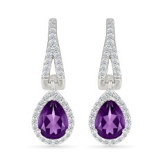Amethyst and Created White Sapphire Sterling Silver Drop Earrings 1
