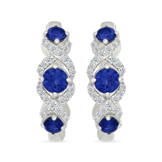 Created Blue Sapphire and Created White Sapphire Sterling Silver Hoop Earrings 1