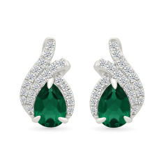 Created Emerald and Created White Sapphire Sterling Silver Earrings 1