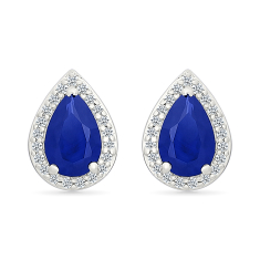 Created Blue Sapphire and Created White Sapphire Halo Sterling Silver Stud Earrings 1