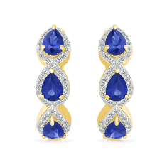 Created Blue Sapphire and 1/4ctw Diamond 10k Yellow Gold Hoop Earrings 1