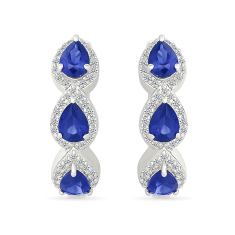 Created Blue Sapphire and Created White Sapphire Sterling Silver Hoop Earrings 1