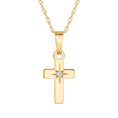 Child's Diamond Accent 14k Yellow Gold Cross Pendant Necklace 1