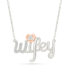 1/15ctw Diamond 'Wifey' and Heart Two-Tone Pendant Necklace 1