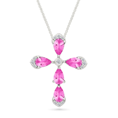 Created Pink Sapphire and Created White Sapphire Cross Sterling Silver Pendant Necklace 1