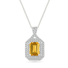 Citrine and Created White Sapphire Sterling Silver Pendant Necklace 1