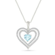 Aquamarine and Created White Sapphire Heart Sterling Silver Pendant Necklace 1