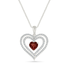 Garnet and Created White Sapphire Heart Sterling Silver Pendant Necklace 1
