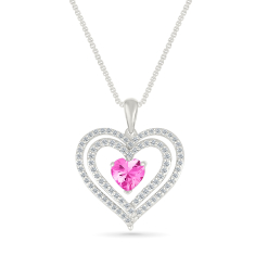 Created Pink Sapphire and Created White Sapphire Heart Sterling Silver Pendant Necklace 1