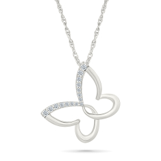 1/15ctw Diamond 10k White Gold Butterfly Pendant Necklace             1