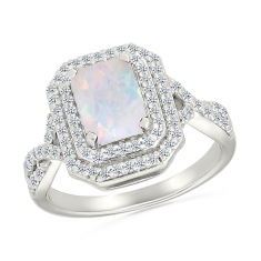 Created Opal and Created White Sapphire Sterling Silver Ring 1