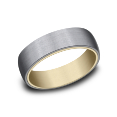 Grey Tantalum and 14k Yellow Gold 6.5mm Satin Finish Comfort Fit Wedding Band 1