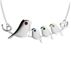 Mother's Custom Birthstone Birds on Branch Family Necklace (2-4 Gemstones) 1