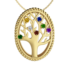 Mother's Oval Family Tree Custom Birthstone Pendant Necklace (7 Gemstones) 1