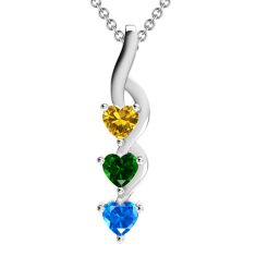 Mother's Custom Birthstone Cascading Hearts Family Pendant Necklace (1-3 Gemstones) 1