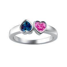 Couple's Custom Birthstone Engravable Double Heart Ring 1