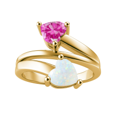 Couple's Custom Birthstone Double Heart Engravable Bypass Ring 1