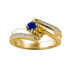 Couple's Custom Round Birthstone and Created White Sapphire Engravable Bypass Ring 1